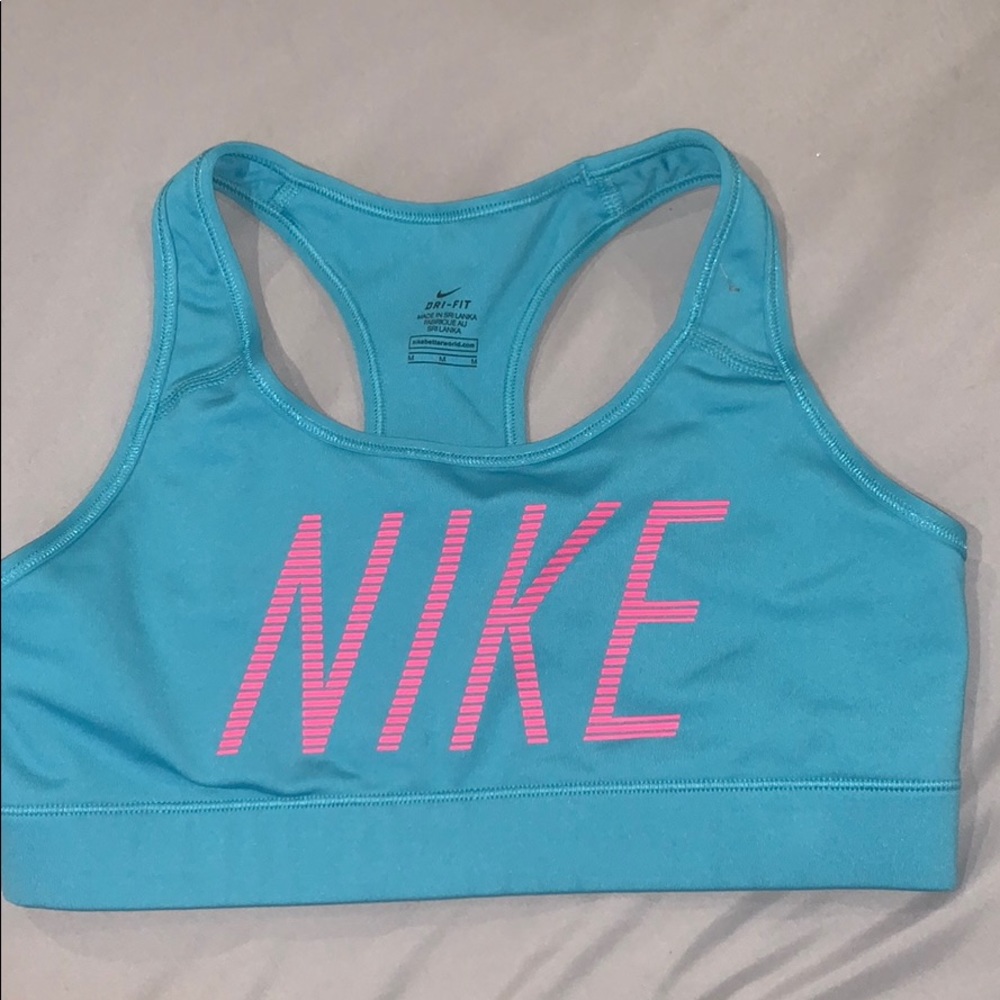 NIKE Pink & Blue Logo Sports Bra